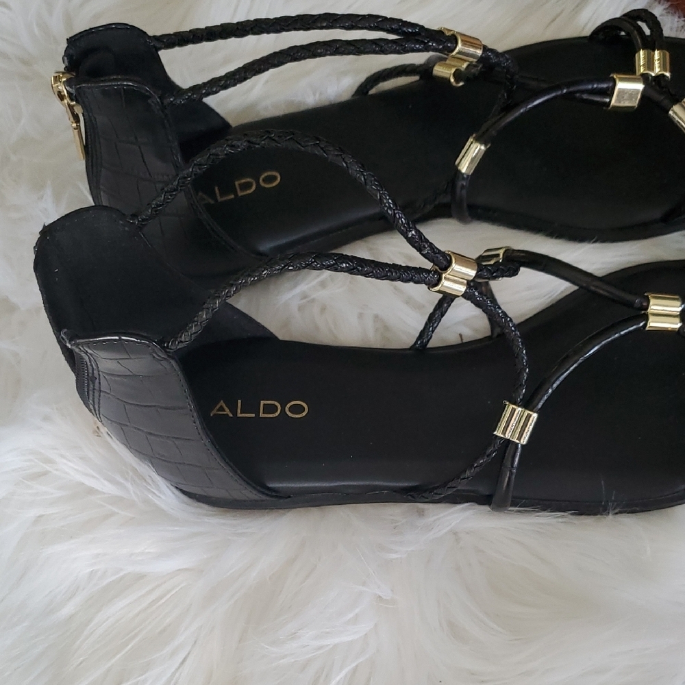Aldo Black Sandals with Gold Accents Size 8.5 - Picture 3 of 14